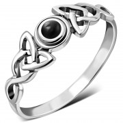 Celtic Trinity Silver Black Onyx Ring, r586